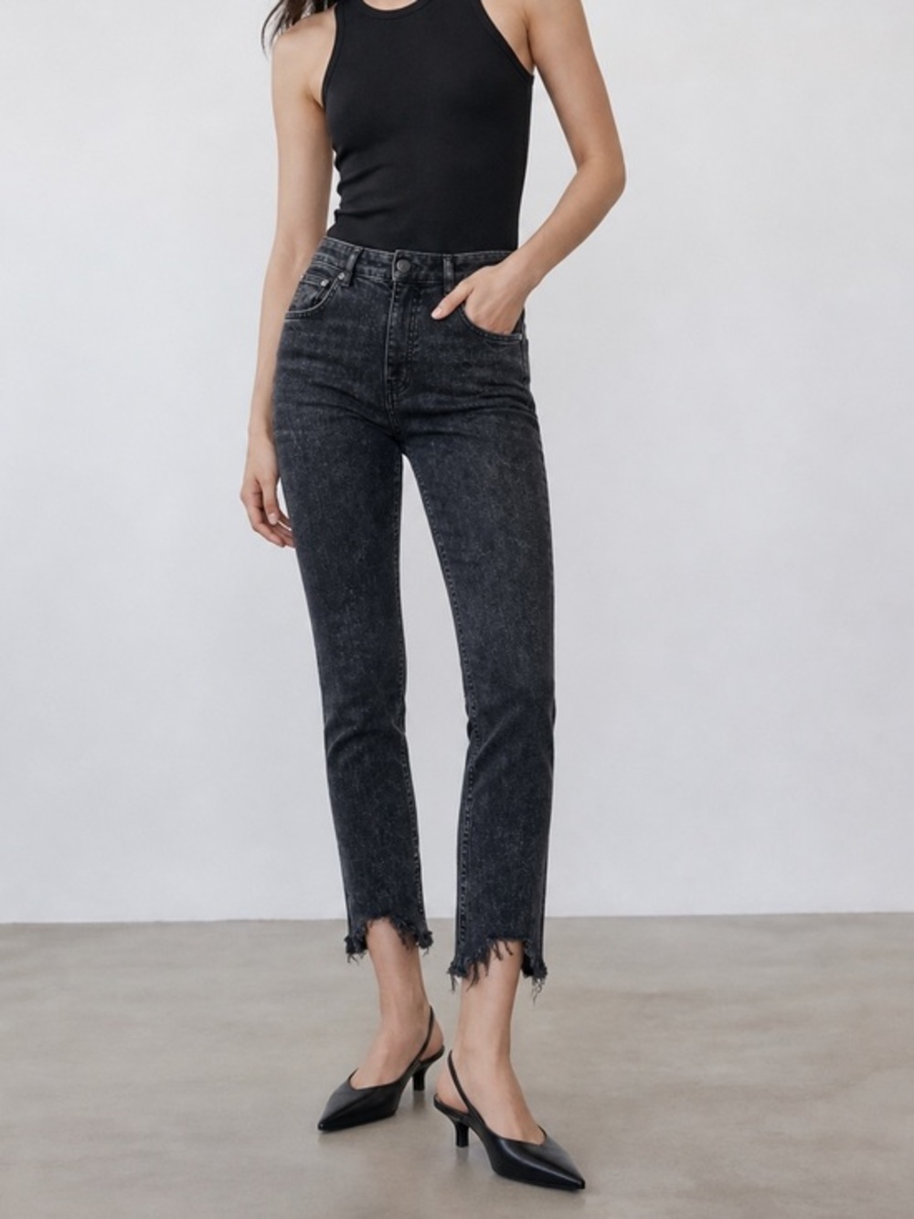 Maje charcoal slim straight chewed hem soft stretch Jeans